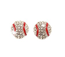 Upgrade Softball Earrings Studs - Crystal Rhinestone Post Silver Bling Yellow Fa