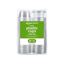 Amazon Basics Disposable Plastic To-Go Cups and Lids, Mini, 2 Ounces, Clear 