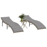 Sonnenliegen 2 Stk. Mit Tisch Beige Poly Rattan