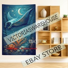 Sky Whale Tapestry Dreamlike Decor ocean fantasy 39X59 in