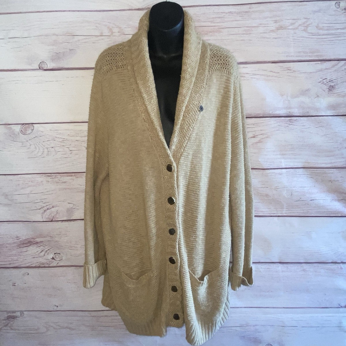 Ralph Lauren Jeans Womens Cardigan Sweater 2XL Tan Button Front Linen Blend