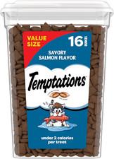 Temptations Classic Crunchy and Soft Cat Treats Savory Salmon Flavor 16 Oz. Tub