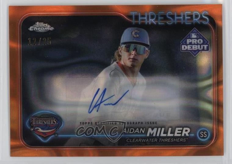 2024 Topps Pro Debut Chrome Orange Lava Refractor 12/25 Aidan Miller Auto 5sb