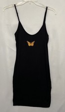 Shein Black Butterfly Mini Slip Dress Womens Small Spaghetti Strap Bodycon