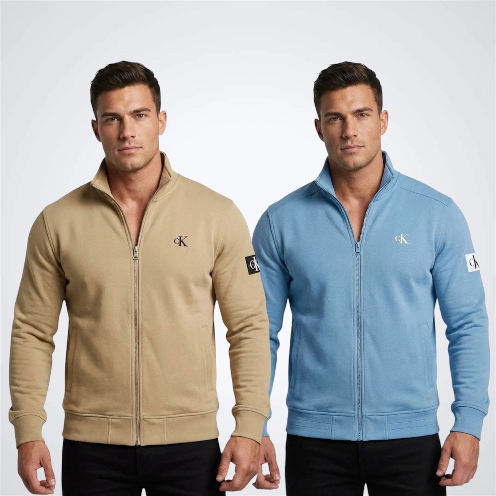 Calvin Klein Mens Zip Up Sweatshirt Full Zip CK Logo Track Top Jacket | Fleece