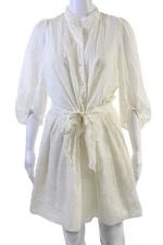 Diane Von Furstenberg Women's Tie Waist Button Flare Mini Dress Beige Size 6