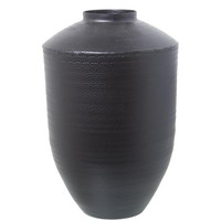 DRW Tischvase Aus Aluminium, Schwarz Geschnitzt, 28 X 28 X 40 Cm, Metall,