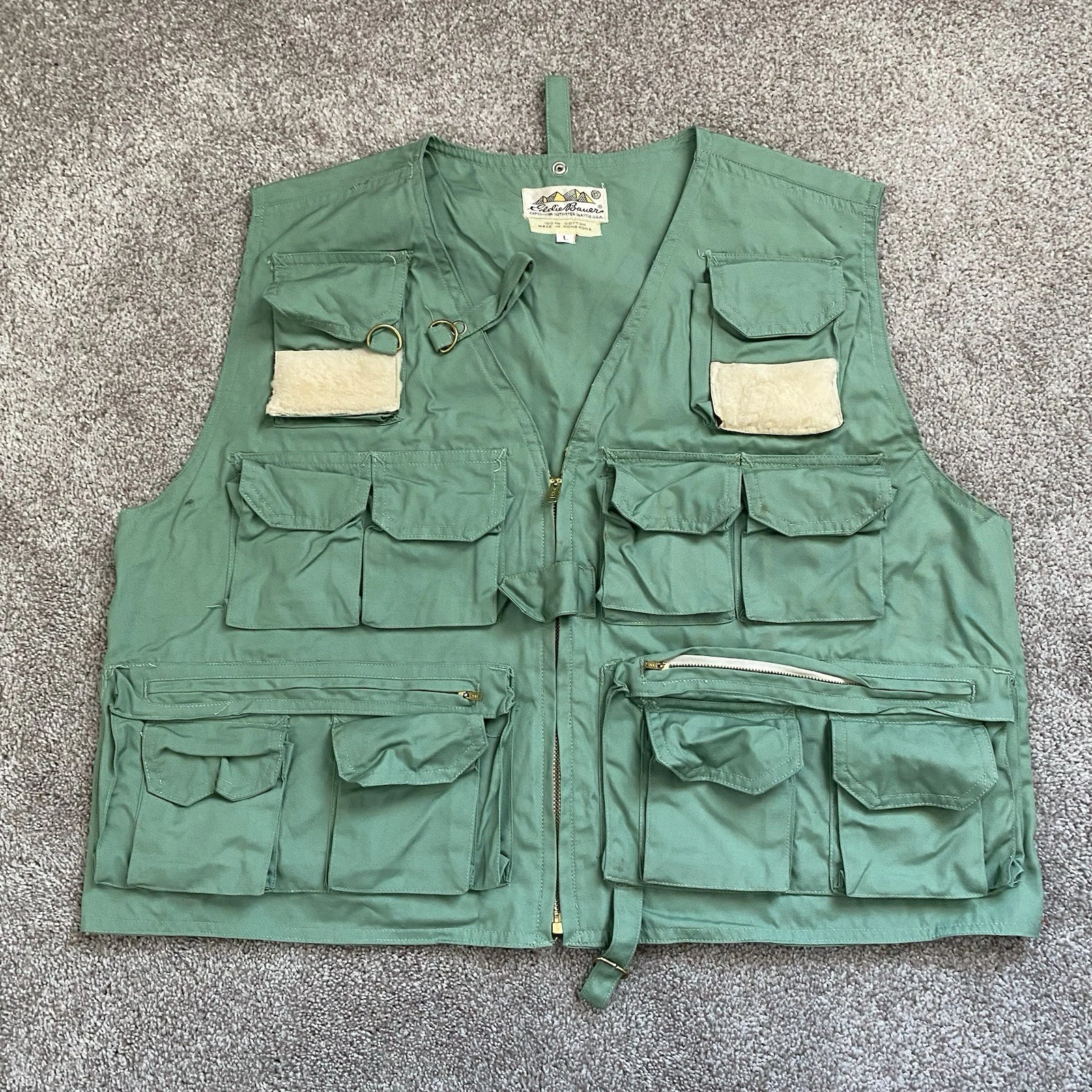 Vintage 80’s Eddie Bauer Light Green Fishing Hunting Utility Vest Large 1980s