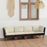Vidaxl 4-Sitzer-Gartensofa Mit Kissen Schwarz Poly Rattan Neu