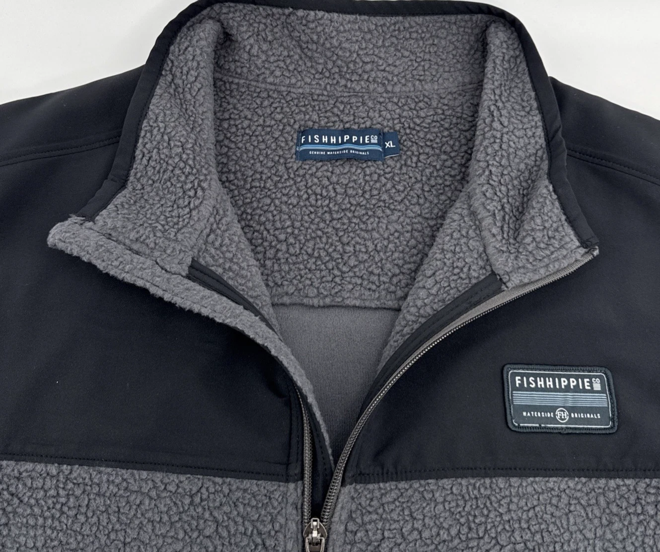 Fish Hippie Vest Mens XL Gray Sherpa Fleece Full Zip Outdoor Vest