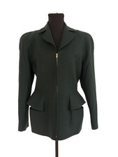 RARE Vintage Thierry Mugler Green Tailored Zip Up Blazer with Knit Detailing