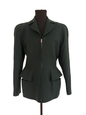 RARE Vintage Thierry Mugler Green Tailored Zip Up Blazer with Knit Detailing