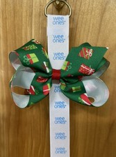 Wee Ones Girls Grosgrain Holiday Print Hair Bow - Green Christmas Gifts