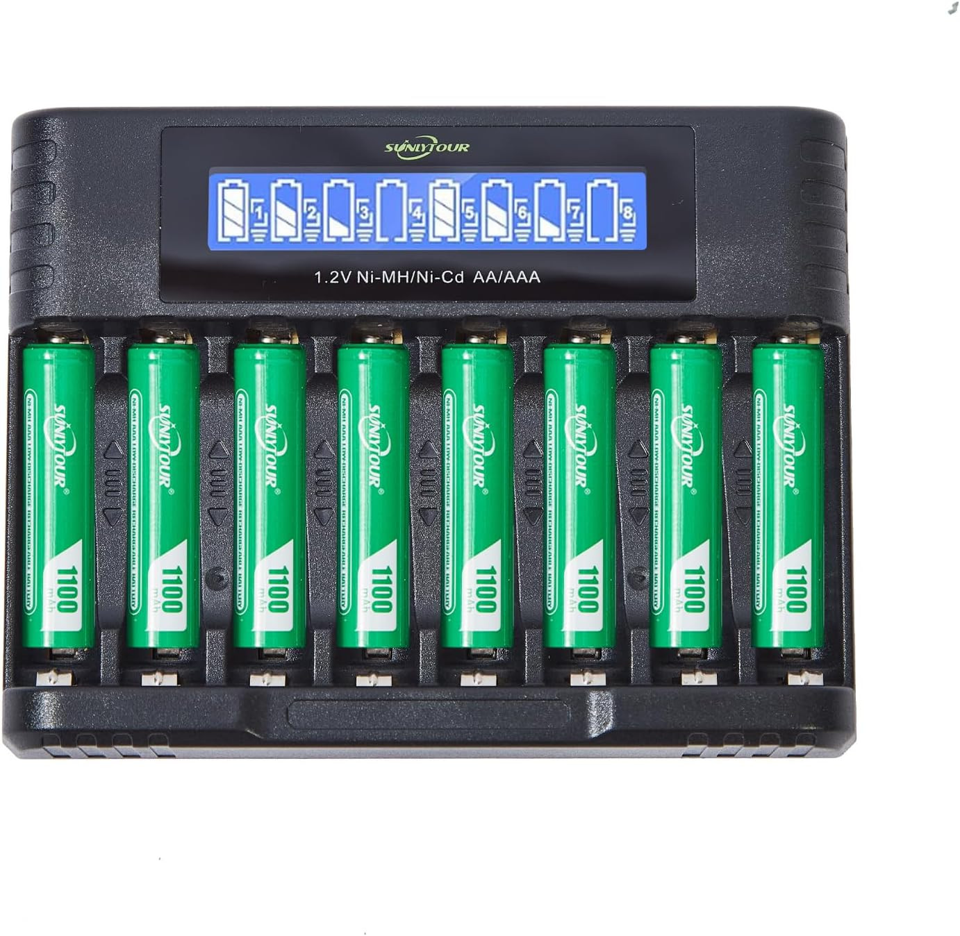 Kit Caricabatterie AAA con 8 Pile 1100mAh Ni-Mh Alta Capacità