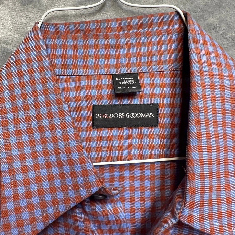 Bergdorf Goodman 格子长袖正装衬衫男式 L 红色蓝色意大利制造 — 第 4/4 张图片
