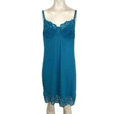 ADORE ME - WOMEN'S LARGE -BLUE RIBBED V NECK NIGHT GOWN LINGERIE