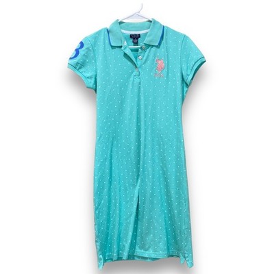US POLO ASSN Ralph Lauren Mint Green Dot Polo Dress Polka Dot Small Tropical Sky