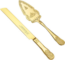 Gold Wedding Cake Knife and Server Set, Vintage Cake Cutting Set for Wedding, Pe