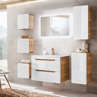 Badezimmer BadmöBel Komplett Set Weiß 81Cm Waschtisch & Led Spiegel BadschräNke