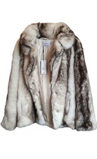 Yu & Me Paris Faux Fur Coat Jacket Beige Brown Mink Stripe Soft Winter S/M