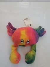 Rare Vintage 1997 Stuffins Rainbow Tie Dye Crab Beanbag Plush 6.5" Stuffed