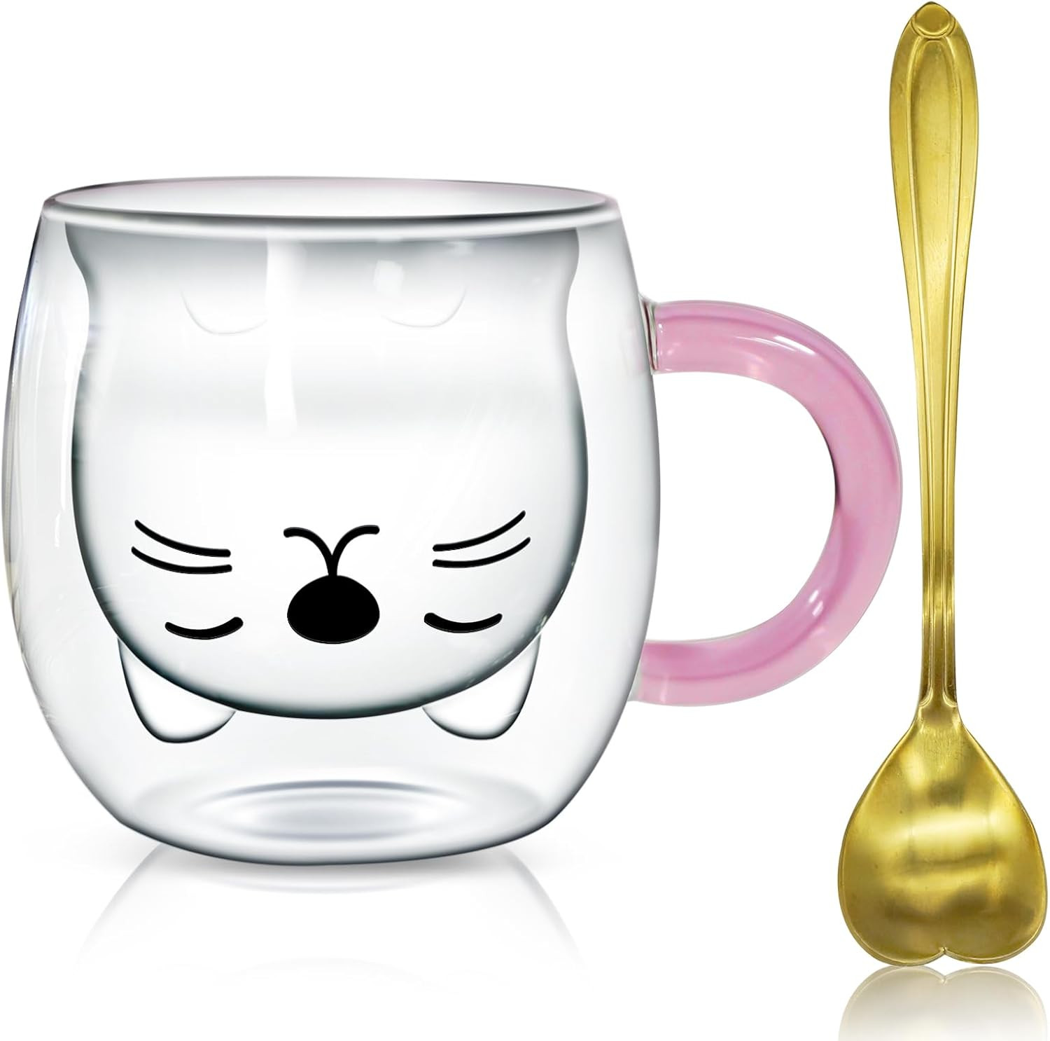 Graziosa Tazza per Gatti a Doppia Parete, Con Motivi Di Gatto Con Cucchiaio, Reg