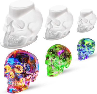 #ad 3D Resin Skull Molds Flexible Clear Silicone Head Molds 3 Pack White $12.70