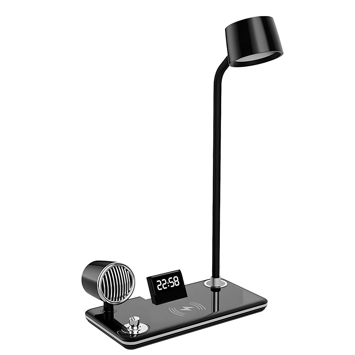 Lampe de Table LED sans Câble Encombrant avec Enceinte Bluetooth et Chargeur Induction Qi
