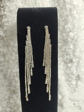 Rhinestone Fringe Dangle Earrings Long Waterfall Prom Wedding Jewelry