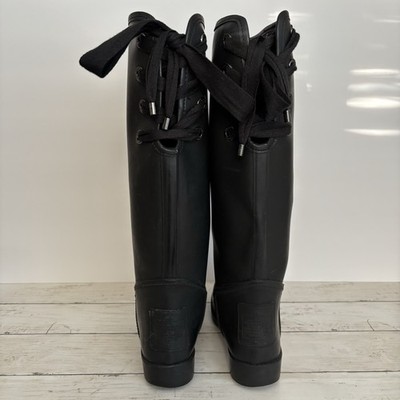 Coach Tristee Rain Boots Womens 7 B Black Matte Lace Up Back