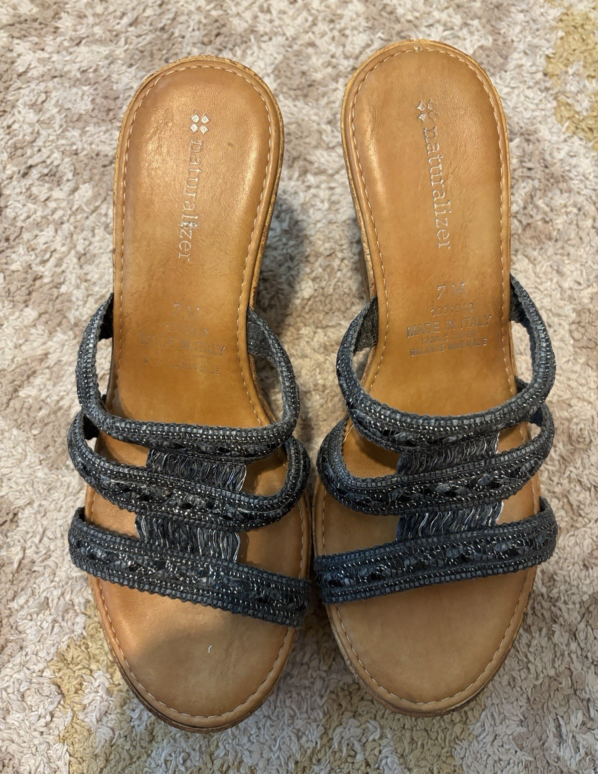Naturalizer Women’s Gray Braided Wedge Sandals Synthetic Slip-On US Size 7