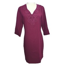Everly Sheath Dress Womens Medium Burgandy 3/4 Sleeve Crochet V-Neck DR6245