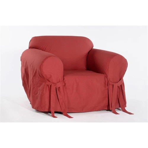 Cotton Twill One Piece Chair Slipcover in Red - Afbeelding 1 van 2