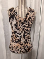 Yoana Baraschi 100% Silk Blouse Leopard Print Sz. 2 Designer Office Preppy