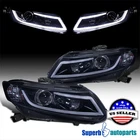 Fits 2012-15 Honda Civic 4Dr 12-13 2Dr Glossy Black Projector Headlights LED Bar