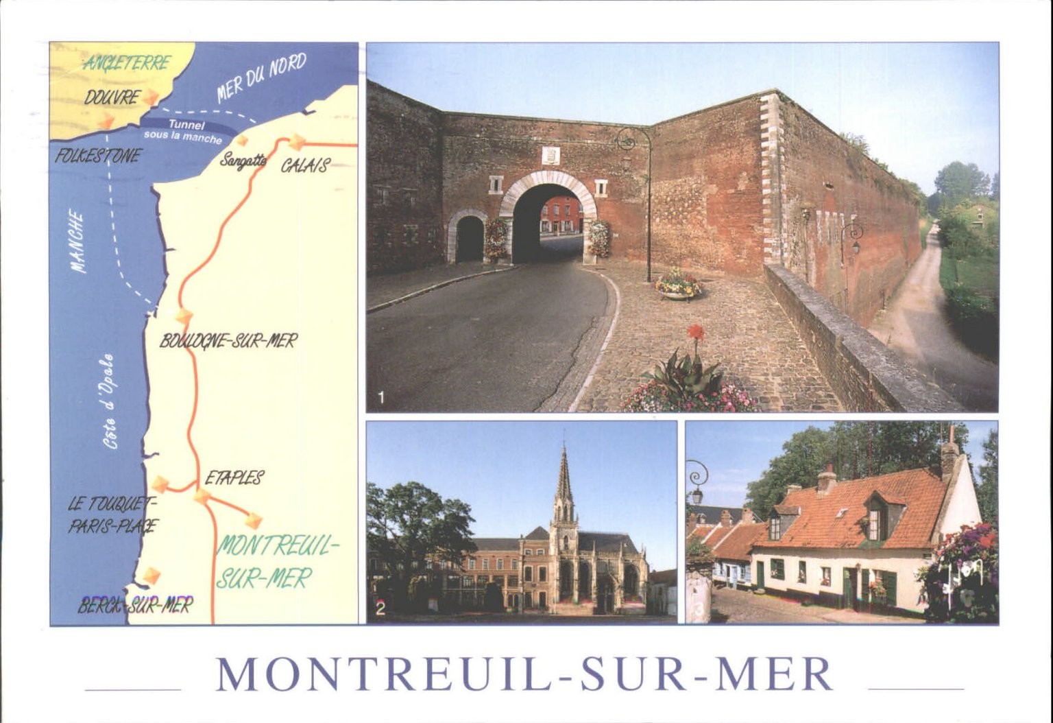 Montreuil-sur-Mer France Multi-View Postcard Porte de Boulogne 2001 Map