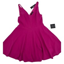 Lulus Magenta Pink V-Neck Skater Mini Dress Sleeveless NWT Large
