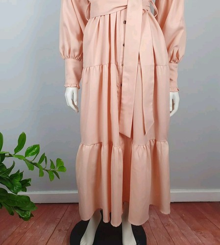 Vestido midi blanco Sandstorm The Label talla XS manga larga cuello en V cinturón botones NUEVO - Imagen 3 de 13