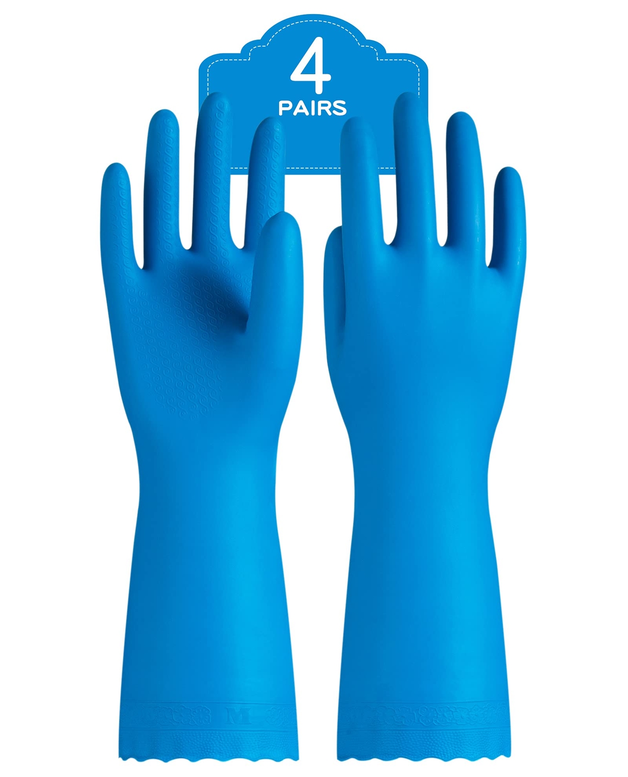 4 Pairs Reusable Dishwashing Cleaning Gloves with Latex Free, Cotton Lining, ...