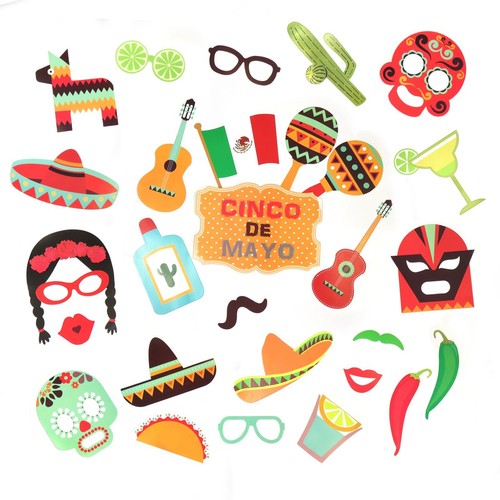 29pc Mexican Fiesta Party Moustache Sombrero Photo Selfie Booth Props on Sticks