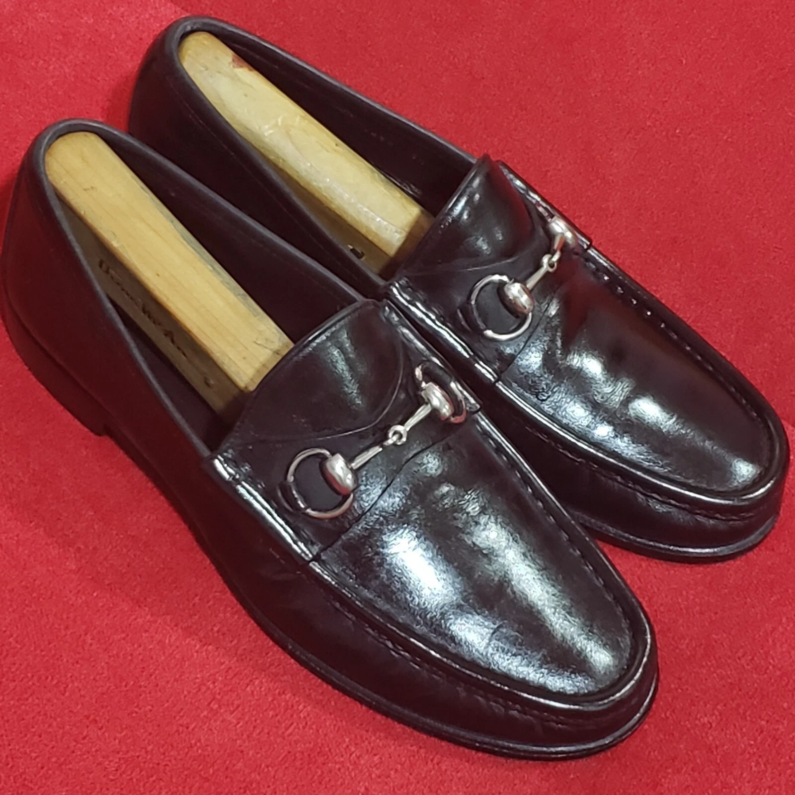 Chaussures mocassins pour hommes Gucci 015938 noir cuir classique bit de cheval taille 7,5 D