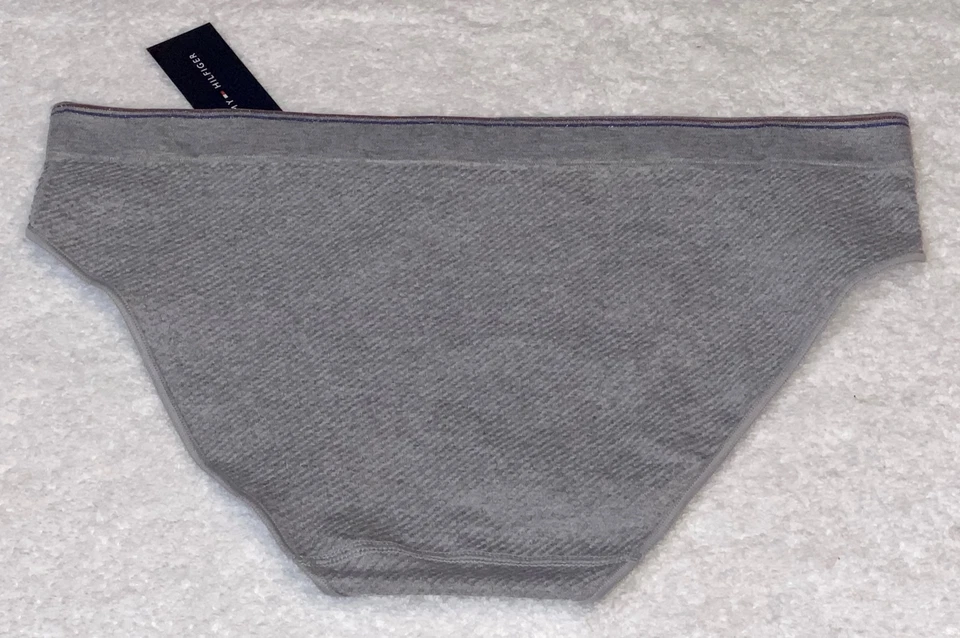 Panty de bikini TOMMY HILFIGER sin costuras acanalado con logotipo banda gris azul NUEVO para mujer XL 8 Foto 3 de 4