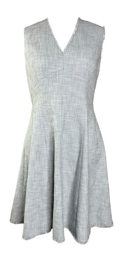 Rebecca Taylor Slub Suit Dress 8 Light Gray Fit & Flare Woven Cotton Workwear - Picture 4 of 12