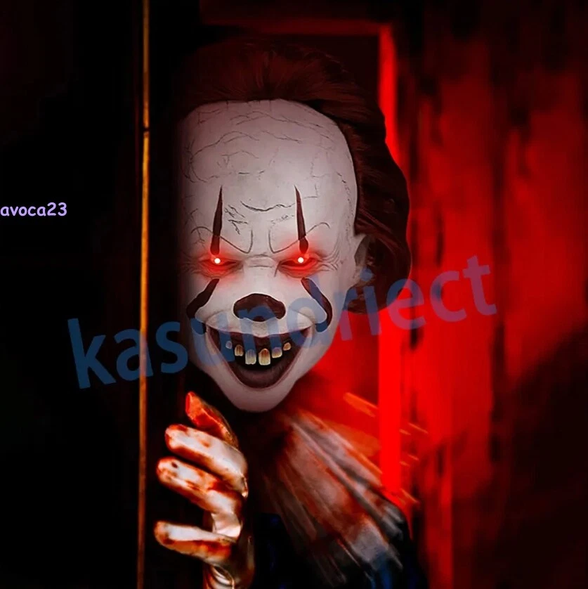Costume Halloween Spaventoso Clown Pennywise IT Maschera Completa MaligniOcchi Rossi Horror Cosplay - Immagine 2 di 4