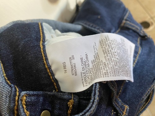 Levi Strauss Jean Bib Overalls Kids Girls 14 Blue Denim Red & White Straps - Picture 9 of 9