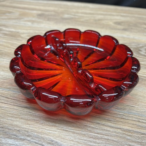 Posacenere vintage VIKING Art Glass 7" bordo smerlato amberina rosso sigaro sigaretta - Foto 6 di 11