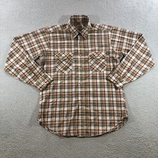 Vtg 80  s Levis Western Shirt Men  s L Brown Plaid Long Sleeve Casual Button Up