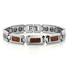 Men's NEW Shiny Tungsten Carbide Bracelet w/ Maple Wood Inlay Therapy Magnets