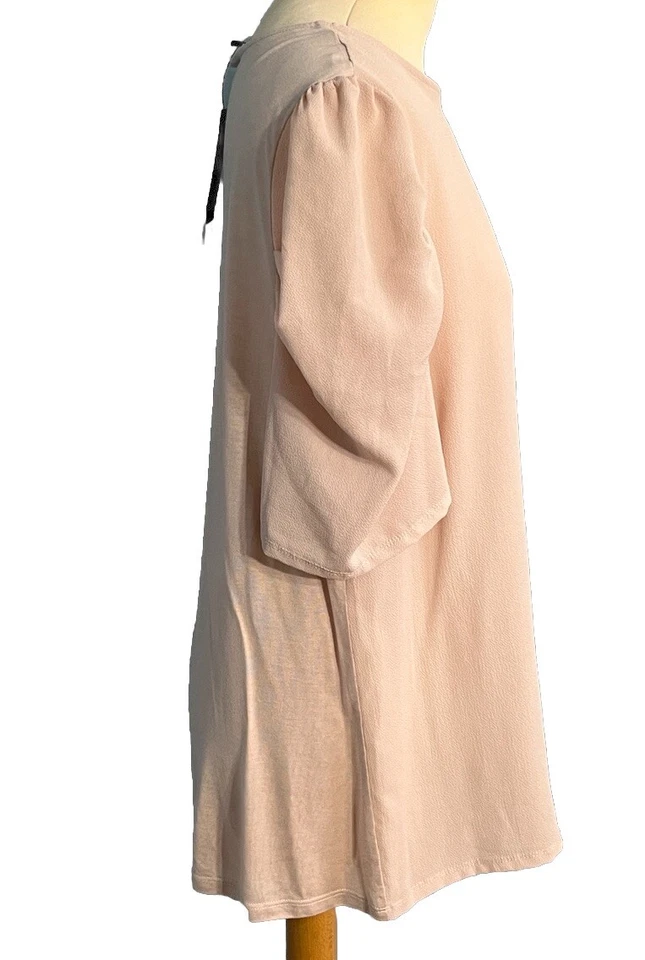 Next Blush Crepe Front Round Neck Shell Top with Sleeve Pleats UK 14 - Image 3 of 4