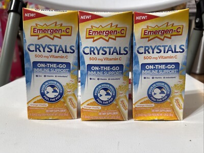 Emergen-C Crystals (3) 500mg ON THE GO NO WATER NEEDED 9ea Per Box Exp 3/26